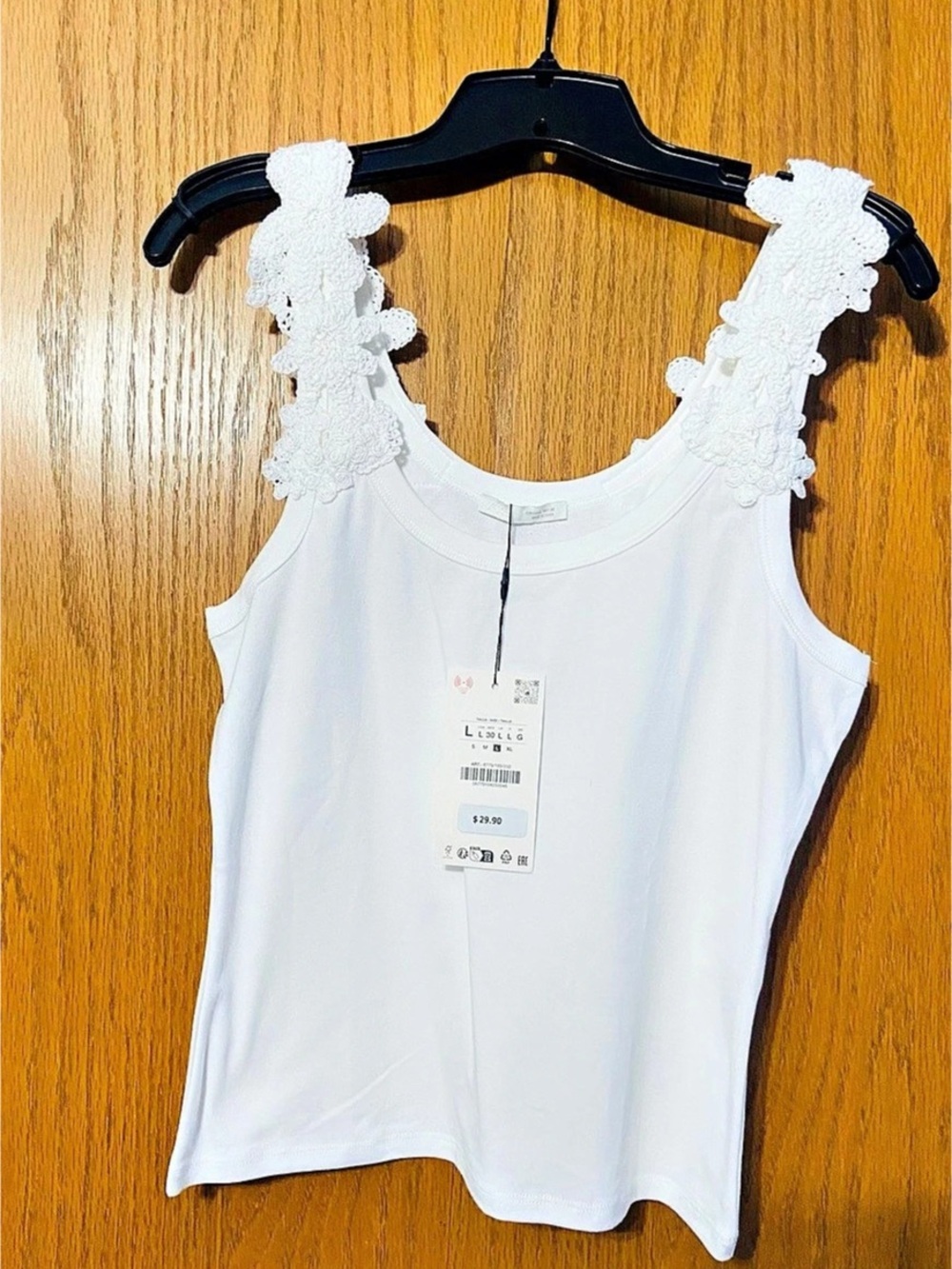 Zara White Floral Appliqué Cropped Tank Top White Large
